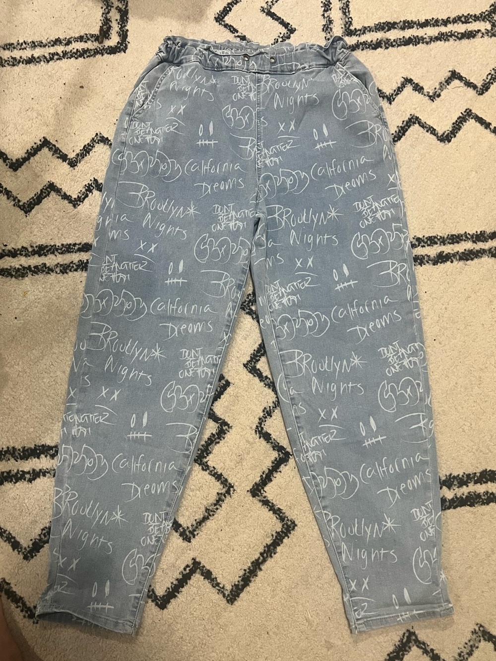 Light Blue Graffiti Print Denim Joggers